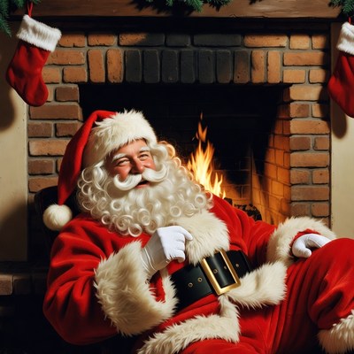 Santa Claus relaxing by fireplace