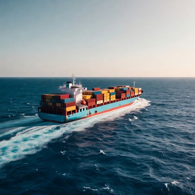 Container Ship Sailing on Ocean
