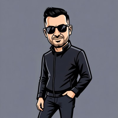 Cartoon man in sunglasses and black jacket