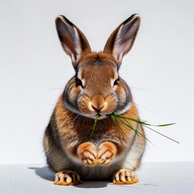 Brown rabbit eating grass