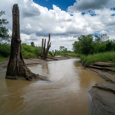 Muddy River with Dead Trees