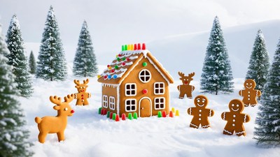 Gingerbread House with Cookies and Reindeer