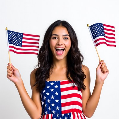 Latina woman holding American flags