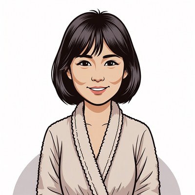 Asian woman smiling in robe