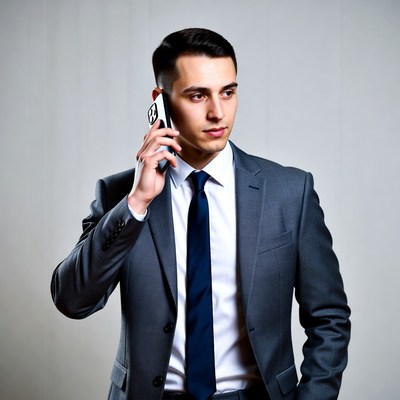 Man in suit talking on phone