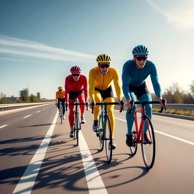 Group of cyclists racing on road
