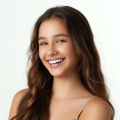 Smiling teenage girl with brown hair