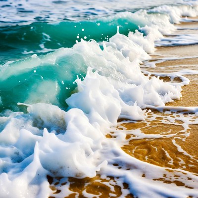 Ocean waves crashing on sandy beach