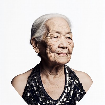 Elderly Asian woman in sequin dress