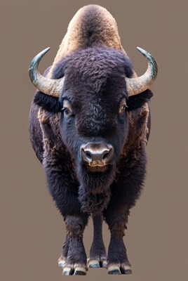 Bison with large horns facing forward