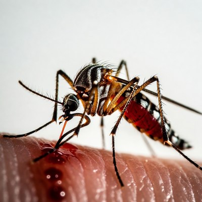 Mosquito biting human finger
