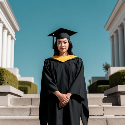 Asian woman in graduation gown