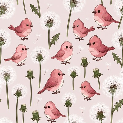 Pink Birds and Dandelions Pattern