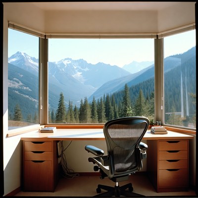 Office Desk with Mountain View