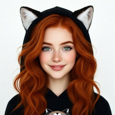 Redhead girl in cat ear hoodie