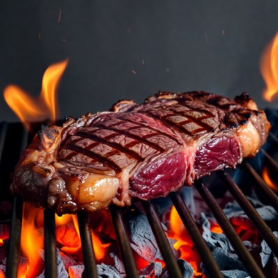 Grilled Ribeye Steak on BBQ