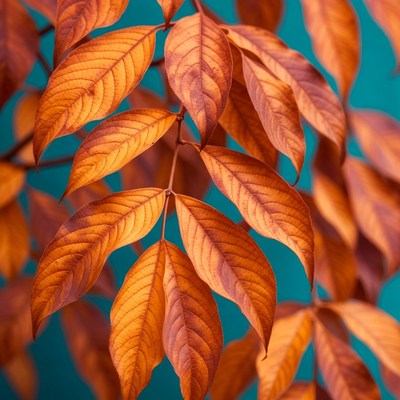 Autumn Leaves on Teal Background