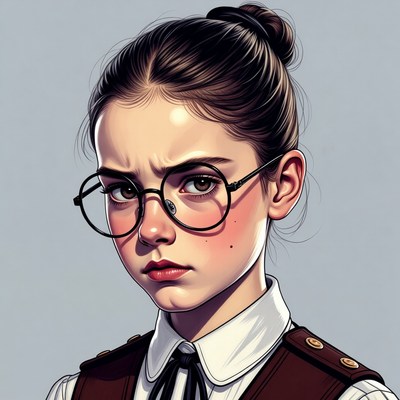 Girl with glasses scowling