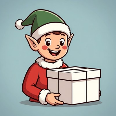 Cartoon Elf Holding Christmas Gift