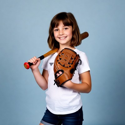 Girl holding baseball bat and glove