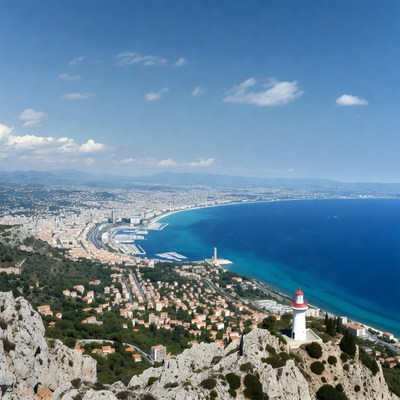 Red Lighthouse Overlooking Nice Harbor