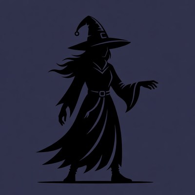 Silhouette Witch in Flowing Robe