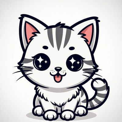 Cute cartoon tabby kitten smiling