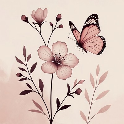 Pink butterfly on flowers