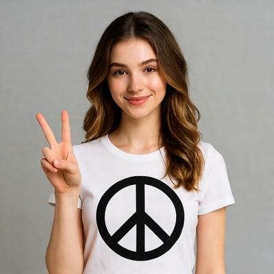 Woman making peace sign