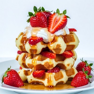 Waffles with Strawberries and Syrup