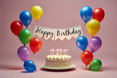 Happy Birthday Cake with Balloons