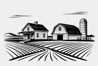 Farmhouse Barn Silo Illustration