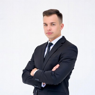 Young man in suit with arms crossed