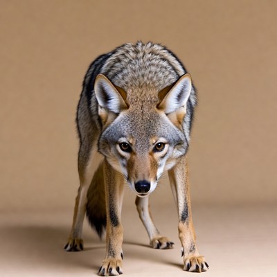 Coyote standing on beige background