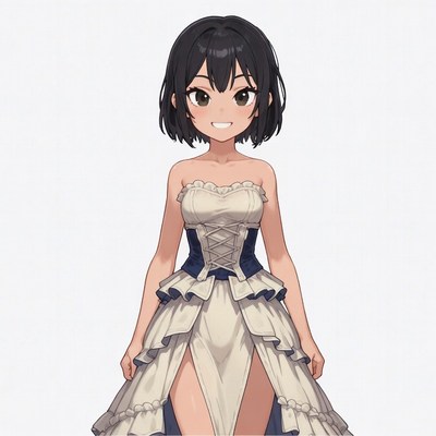 Anime girl in white frilled dress
