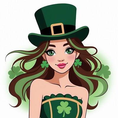 Cartoon girl in green leprechaun hat