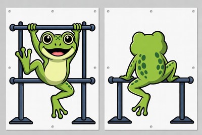 Cartoon Frog on Playground Bars