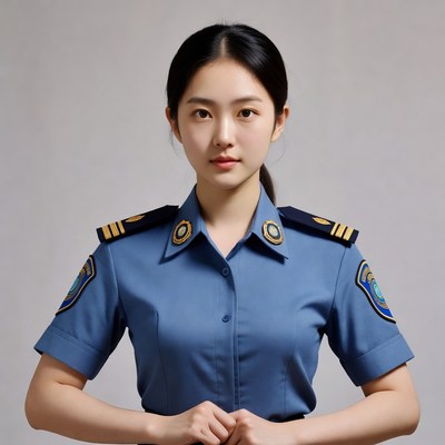 Asian woman in navy police uniform