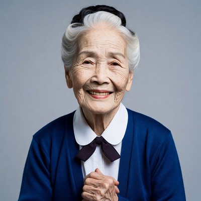Elderly Asian woman smiling warmly