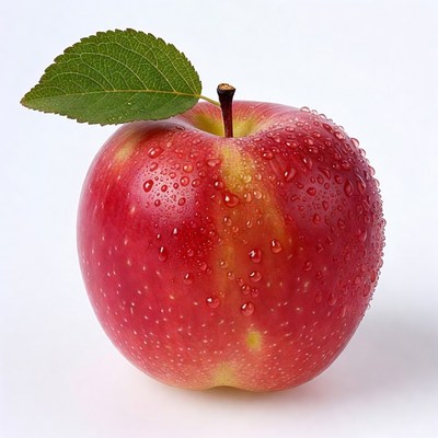 Red apple with water droplets