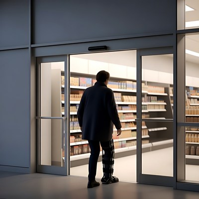 Man with leg brace entering store