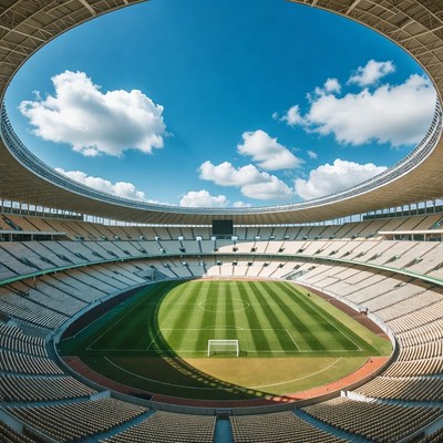 Empty Soccer Stadium with Green Field