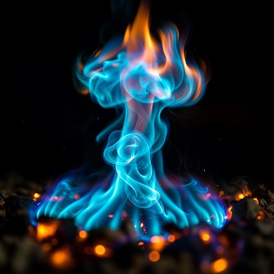 Blue and Orange Mushroom Fire Cloud