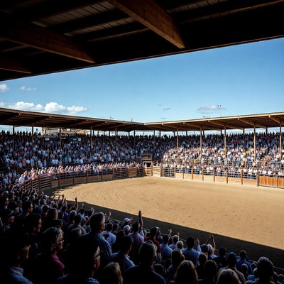 Crowded Arena Spectators Watching Rodeo