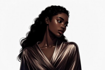 Beautiful African-American woman in gold dress