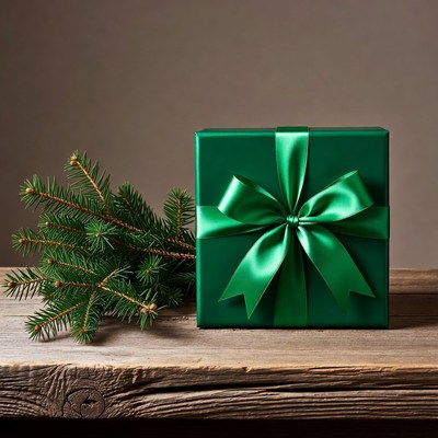 Green Gift Box with Fir Branches