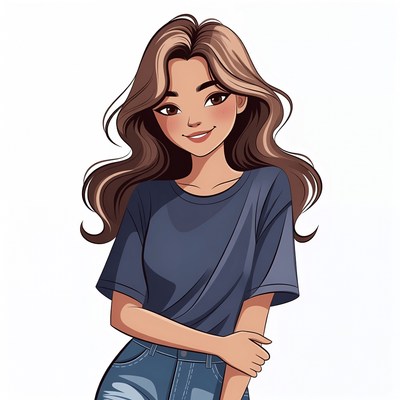 Smiling Asian woman in t-shirt and jeans