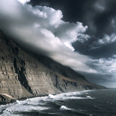 Dramatic Clouds Over Steep Coastal Cliffs