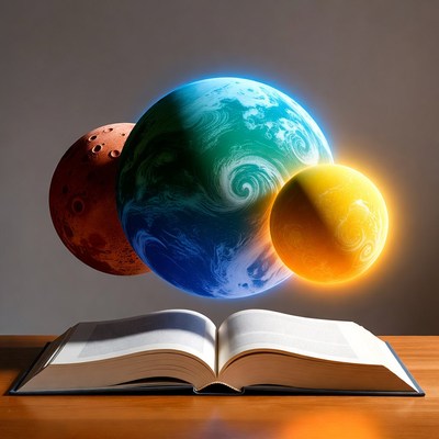 Open Book with Earth Mars Sun