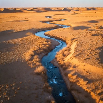 River Winding Through Desert Dunes
